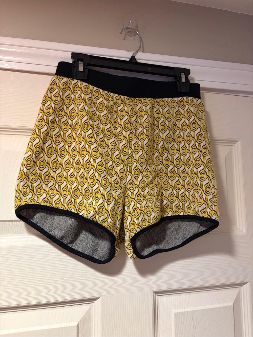 Zara Yellow Patterned High-Waist Shorts with Black Trim